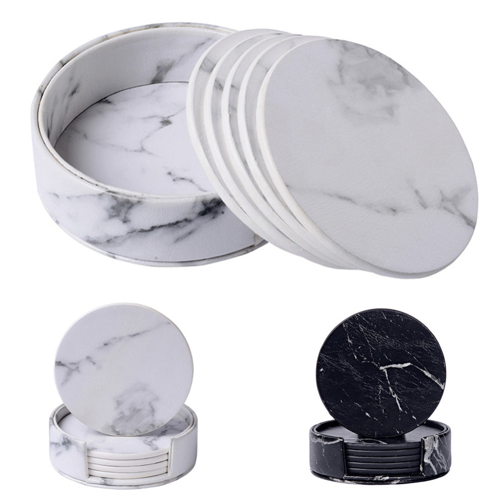 Marble Pattern Coaster & Leather Bottom